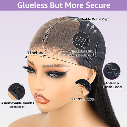 Sleek Straight Pre-cut 7x5 HD Lace Wear Go Glueless Wig with Bleached Invisible Knots
