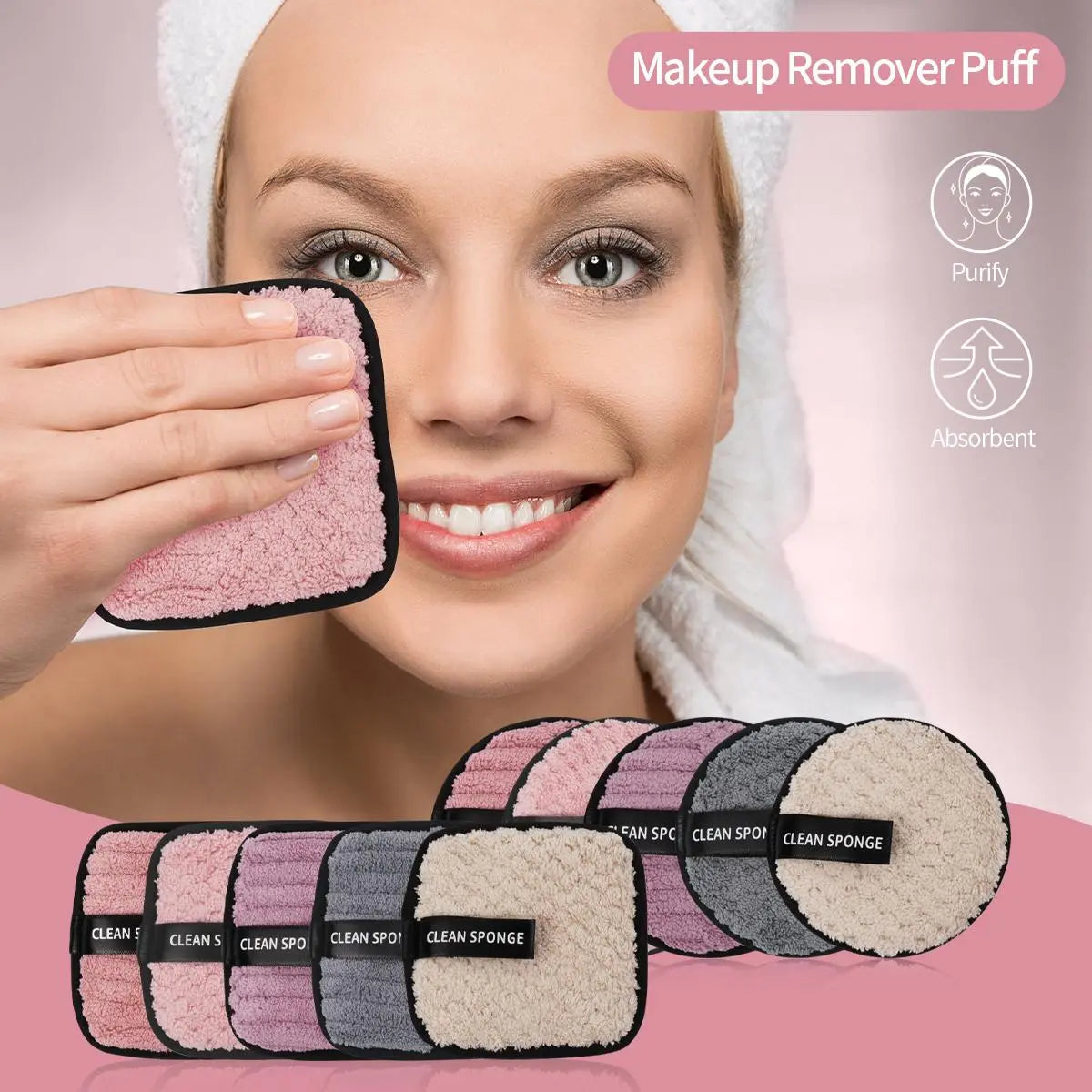 10pcs Makeup Remover Puff Set - Double Sided Face Wash Pads and Cleaning Cloths