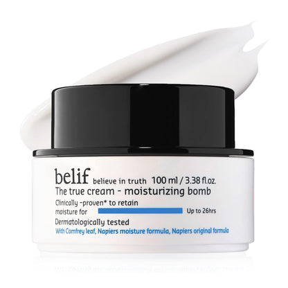 belif Moisturizing Bomb – Daily Ceramide Moisturizer with Peptide & Squalane, 48hr Hydration & Anti-Aging Cream, Milky & Lightweight, Restores Skin Barrier, Korean Skincare, 0.84 fl oz (25ml)
