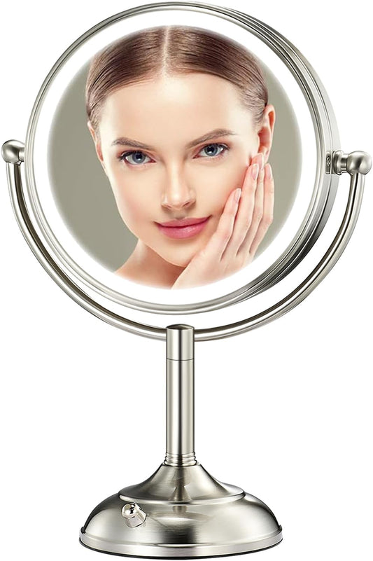 Professional 8.5" Large Lighted Makeup Mirror, 1X/10X HD Magnification, 3 Color Dimmable 90 LEDs