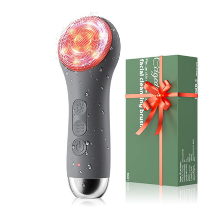 Face Scrubber Facial Cleansing Brush - Waterproof and Rechargeable Face Cleansing Brush with 4 LED Gentle Light, Cleansing, Exfoliating and Massaging, Electric Face Scrub Brush for Men & Women