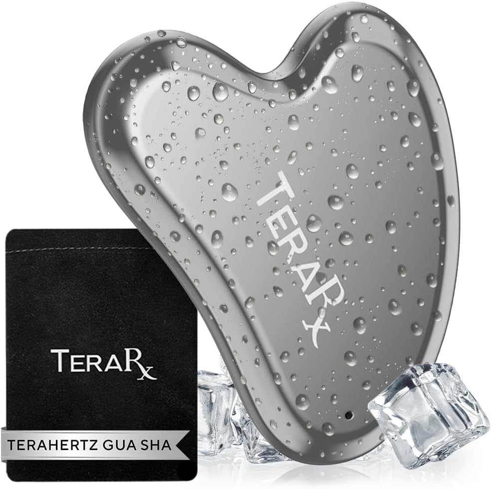 TeraRX® Terahertz Gua Sha & Facial Roller Set – 100% Authentic Terahertz Stone Face Roller to Reduce Puffiness, Improve Wrinkle Lines & Relieve Facial Tension – Perfect for Eye Massage and Relaxation