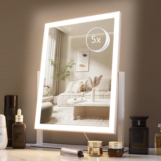 Lighted Hollywood Vanity Makeup Mirror, 17.3" x 13" with 3 Color Modes and 5X Magnification
