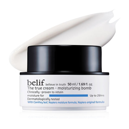 belif Moisturizing Bomb – Daily Ceramide Moisturizer with Peptide & Squalane, 48hr Hydration & Anti-Aging Cream, Milky & Lightweight, Restores Skin Barrier, Korean Skincare, 0.84 fl oz (25ml)