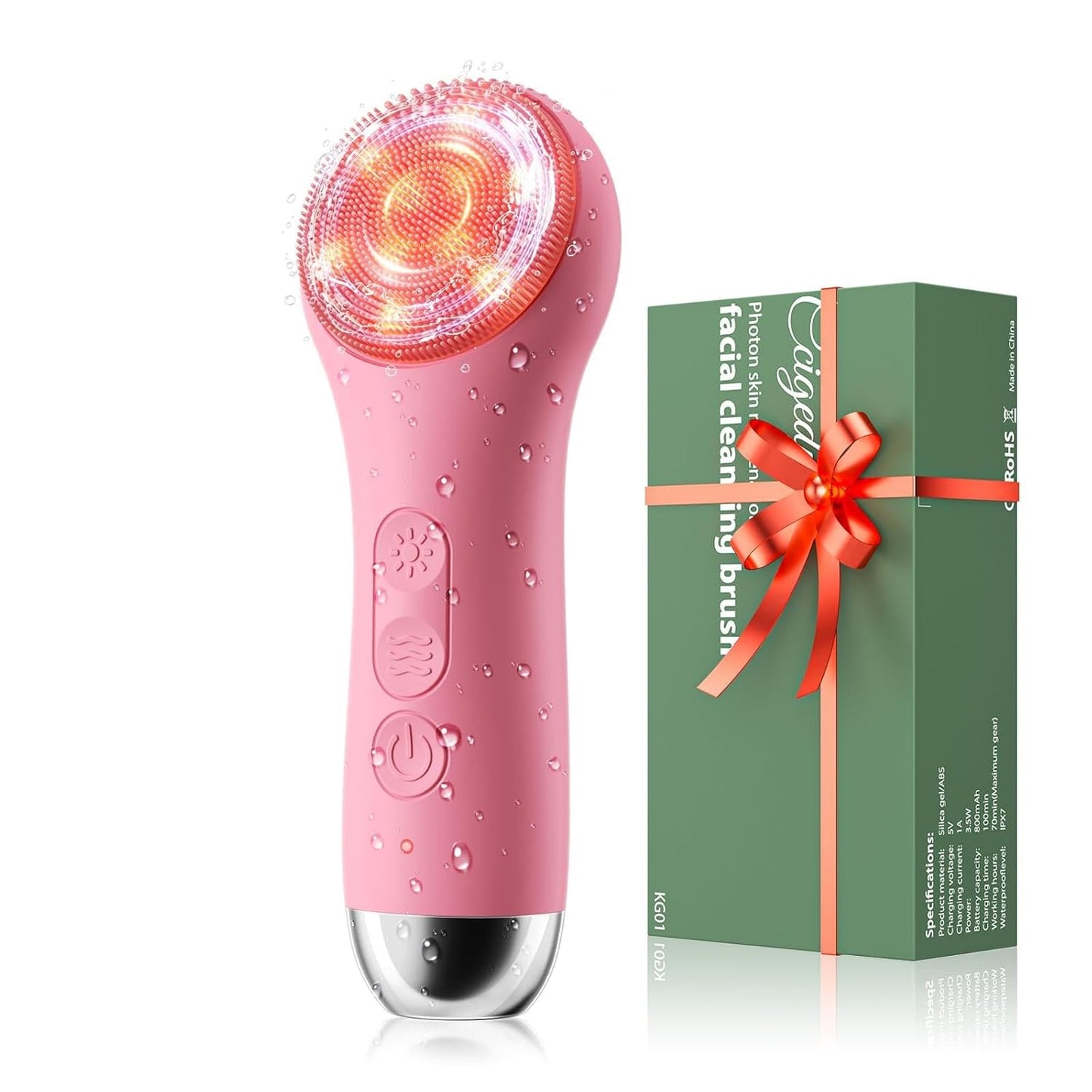 Face Scrubber Facial Cleansing Brush - Waterproof and Rechargeable Face Cleansing Brush with 4 LED Gentle Light, Cleansing, Exfoliating and Massaging, Electric Face Scrub Brush for Men & Women