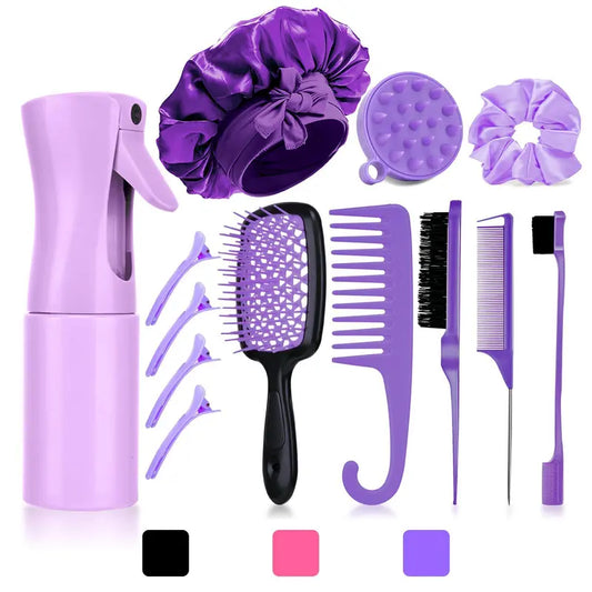 6-in-1 Hair Brush Set with Detangler & Combs for All Hair Types, Wet & Dry 13-Piece Kit