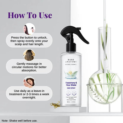 Rosemary Water with Rice Water Hair Spray - 100% Natural Extract for Soft & Smooth Hair
