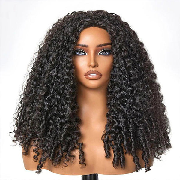 3 In 1 Burmese Curly Glueless Wear Go Half Wig with Elastic Drawstring Seamless Flip Over