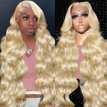 613 Blonde 28-Inch Body Wave Human Hair Wig with 13x6 HD Transparent Lace Front