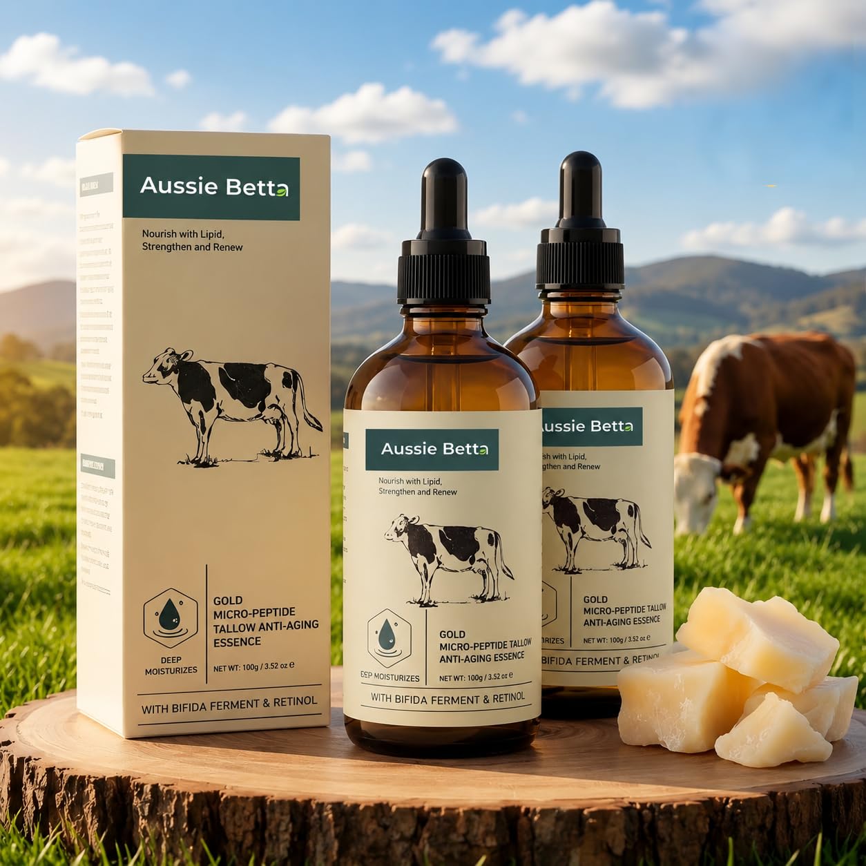 Retinol Tallow Face Serum for Dry Skin - Hydrating & Firming Anti-Aging Formula with Peptides