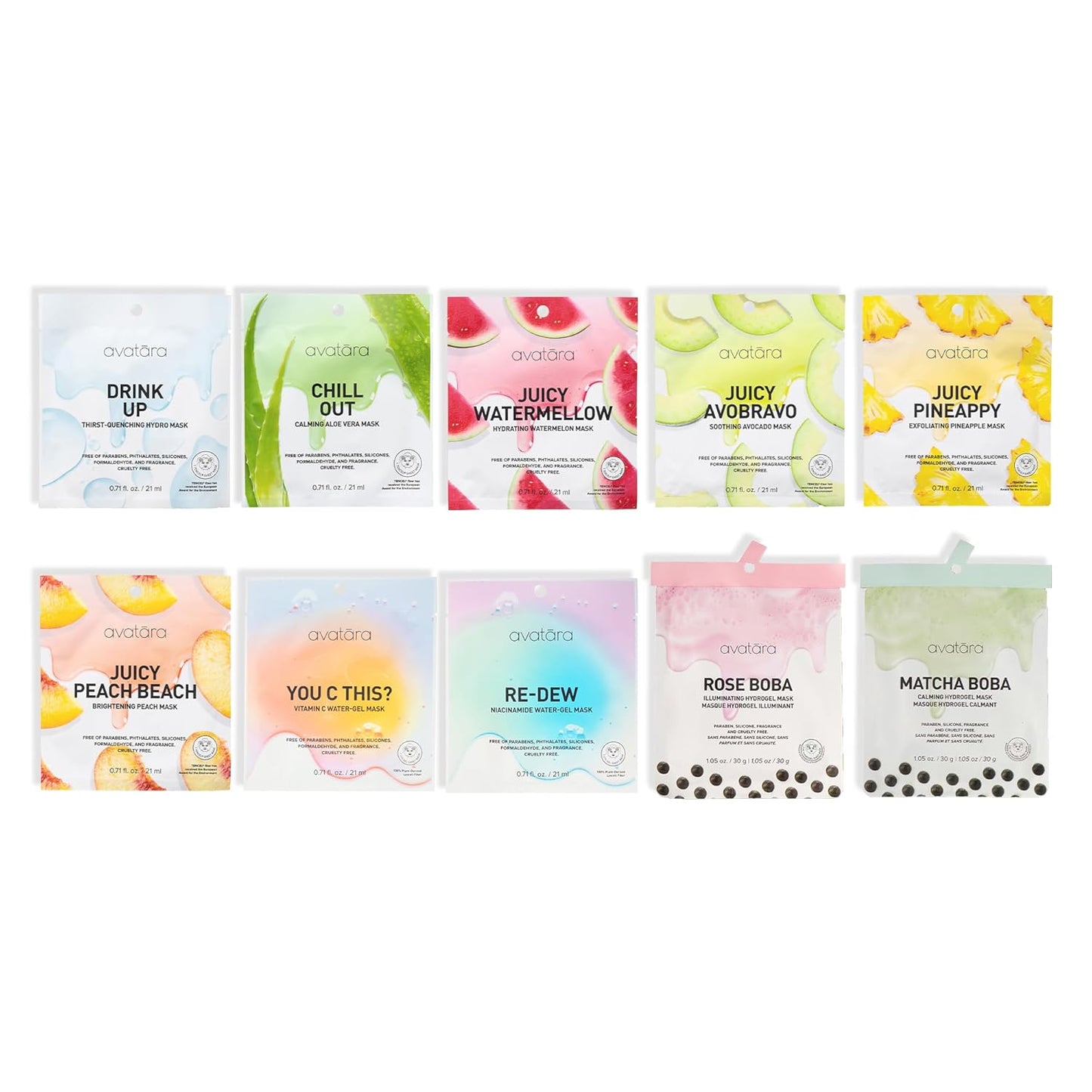 Avatara All-Stars 8-Pack Facial Sheet Mask Variety Pack | Clean K-Beauty Set for Dry, Sensitive, Uneven Skin | Gentle Moisture | Fragrance-Free, Paraben-Free & Cruelty-Free Korean Masks
