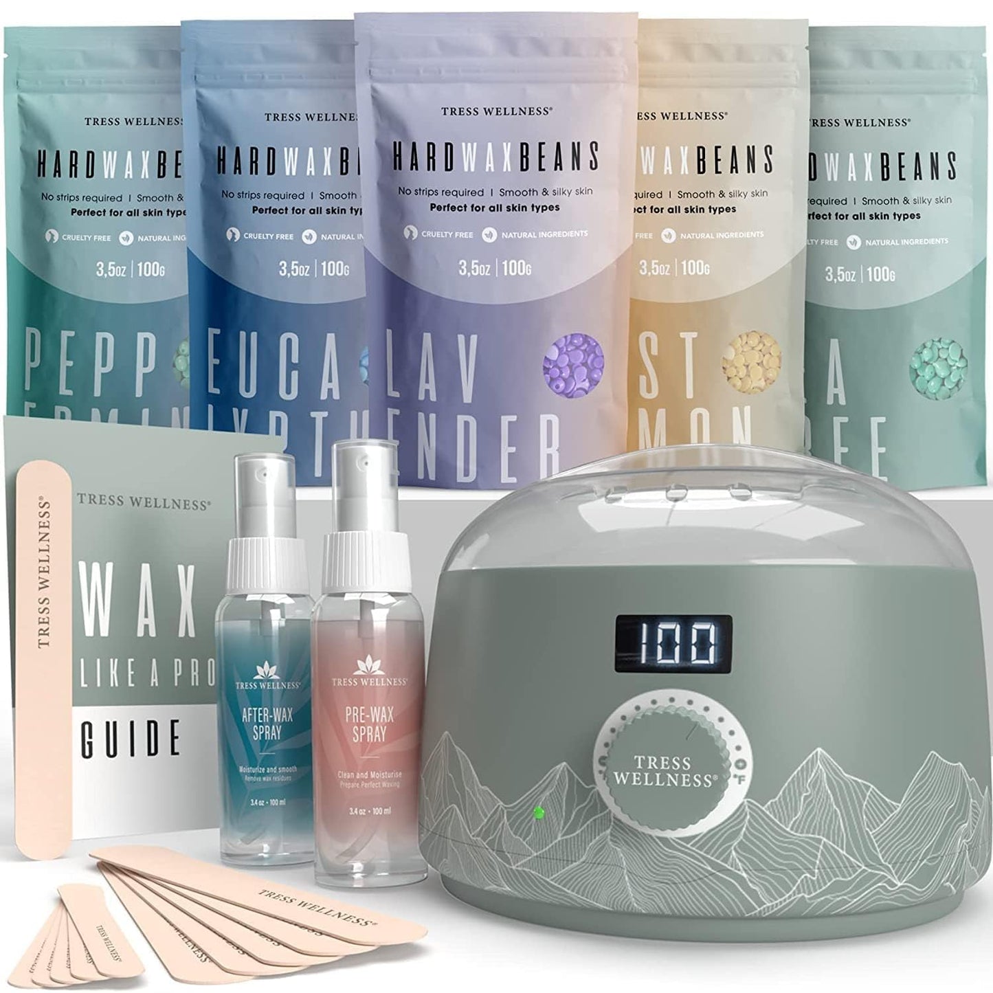 Award Winning Waxing Kit for Sensitive Skin - Digital Display Warmer with Hard Wax Beads