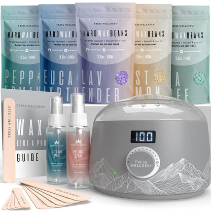 Award Winning Waxing Kit for Sensitive Skin - Digital Display Warmer with Hard Wax Beads