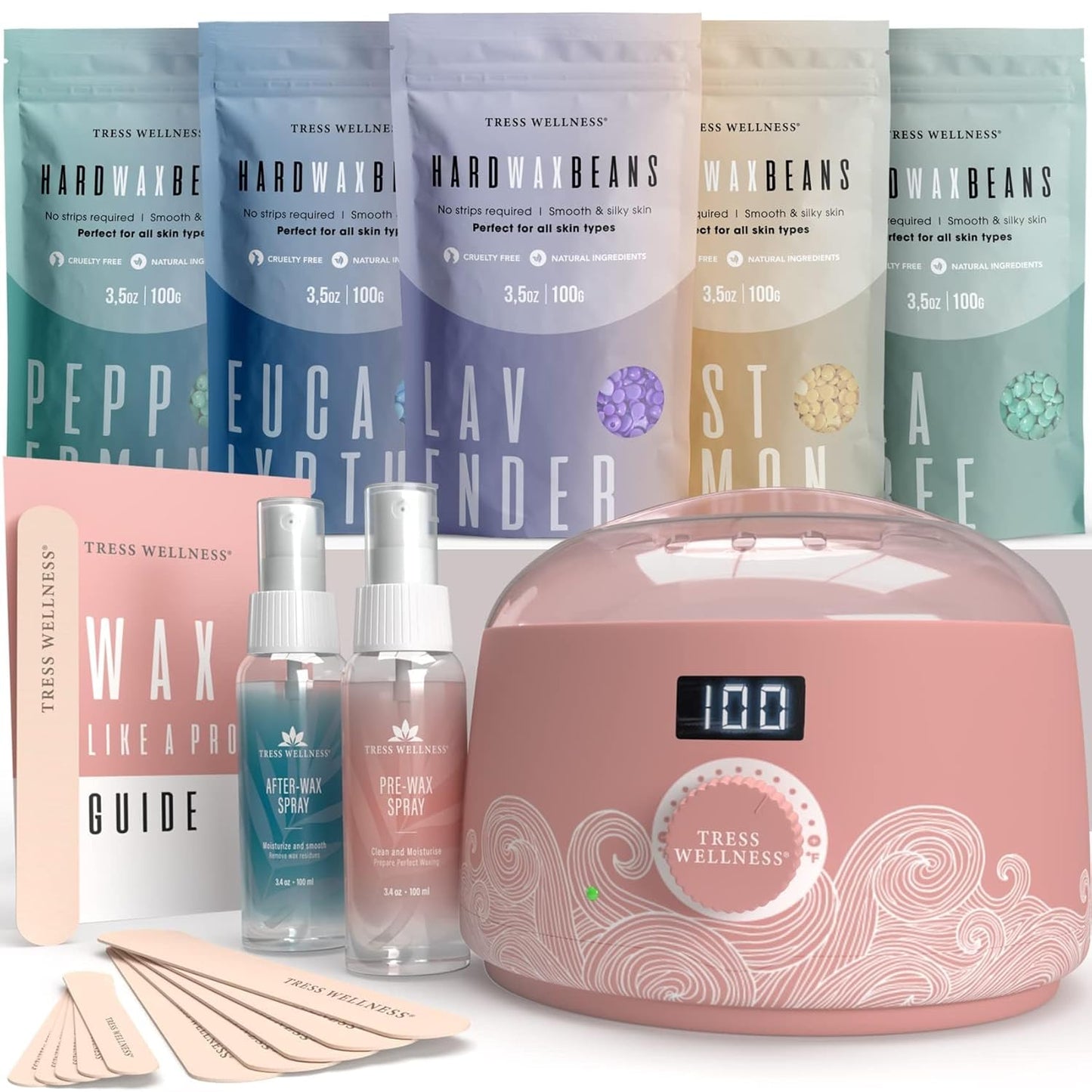 Award Winning Waxing Kit for Sensitive Skin - Digital Display Warmer with Hard Wax Beads
