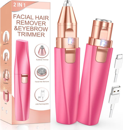 2-in-1 Rechargeable Facial Hair Remover & Eyebrow Trimmer with LED Light