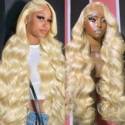 613 Blonde 28-Inch Body Wave Human Hair Wig with 13x6 HD Transparent Lace Front