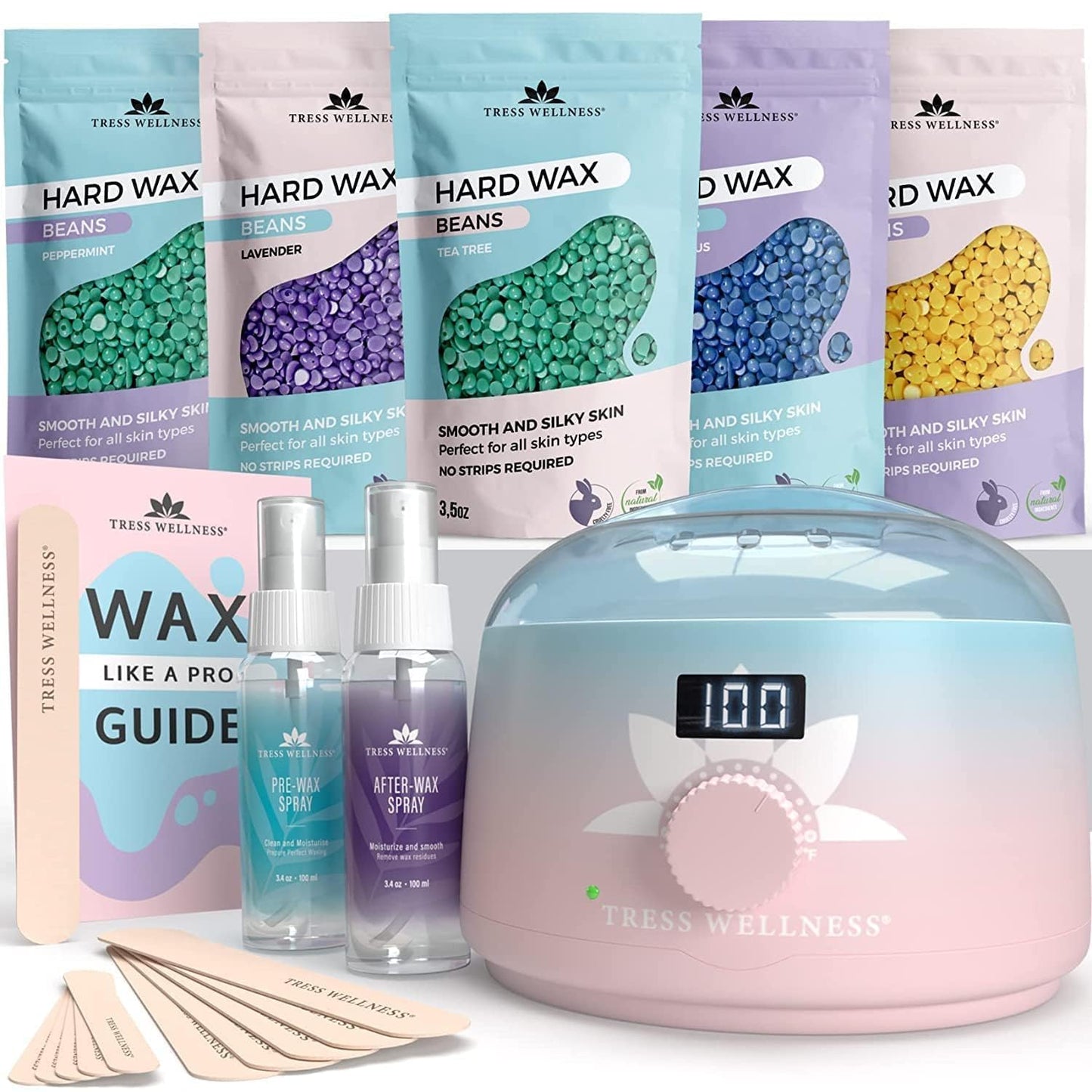 Award Winning Waxing Kit for Sensitive Skin - Digital Display Warmer with Hard Wax Beads