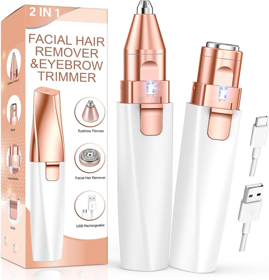 2-in-1 Rechargeable Facial Hair Remover & Eyebrow Trimmer with LED Light