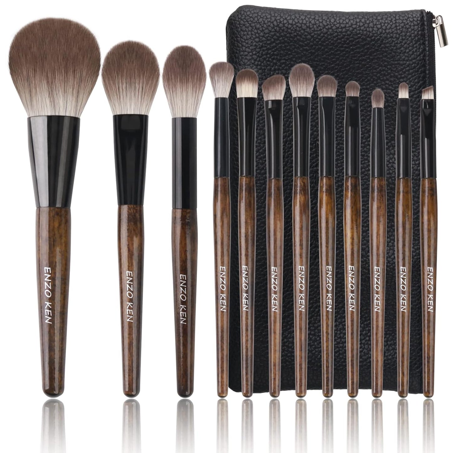 Bamboo Makeup Brushes Set Professional, Sable Makeup Brush Set with Case by Luxury ENZO KEN, Cosmetic Brushes Makeup Set, Make up Brushes Set Professional, Natural Hair Makeup Brush Set Professional.
