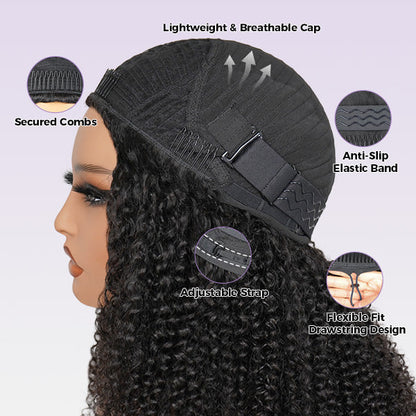 3 In 1 Burmese Curly Glueless Wear Go Half Wig with Elastic Drawstring Seamless Flip Over