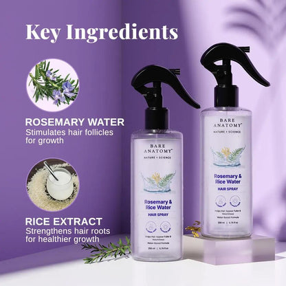 Rosemary Water with Rice Water Hair Spray - 100% Natural Extract for Soft & Smooth Hair