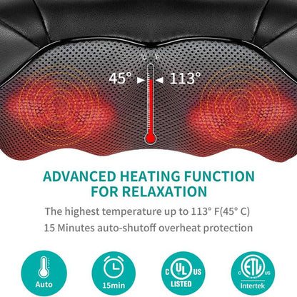 Ergonomic Shiatsu Neck and Back Massager with Soothing Heat and 8 Deep-Kneading Nodes