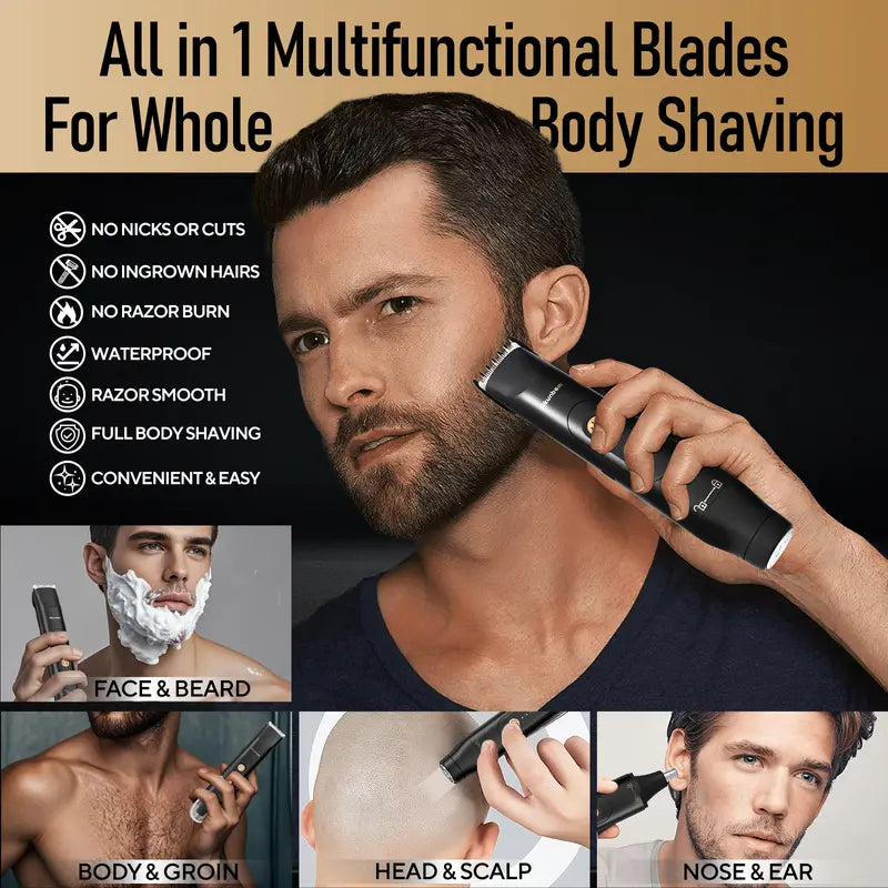 Electric Groin and Body Hair Trimmer with Dual Heads and Ceramic Blades