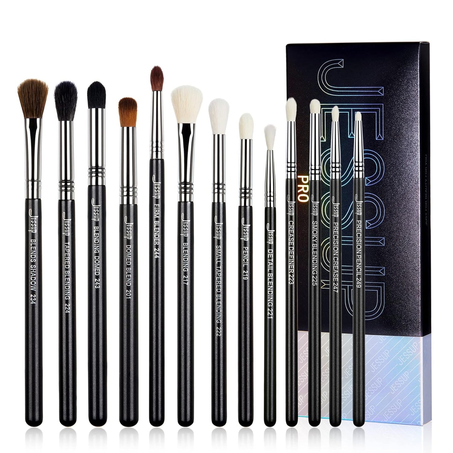 Jessup Eyeshadow Brush Set 11pcs Eye Makeup Brushes Set Professional Eye Shadow Brush Blending Brush Shader Crease Brush Black T340