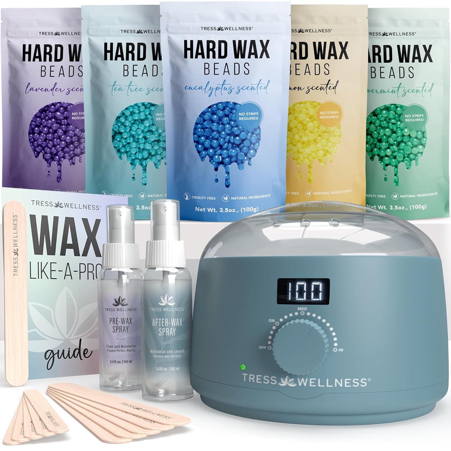 Award Winning Waxing Kit for Sensitive Skin - Digital Display Warmer with Hard Wax Beads