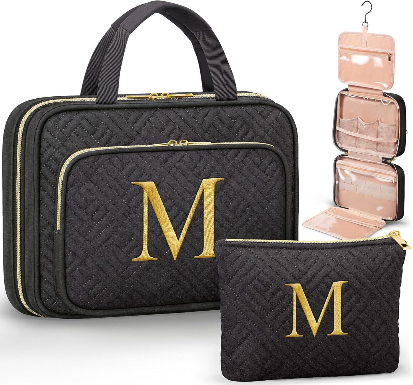 Personalized Gifts for Women, Initial Toiletry Bag Hanging Travel Organizer & Makeup Cosmetic Bag with Embroidery Letter Teacher Appreciation Gift Birthday Valentines Gifts for Mom Wife Friend Sister