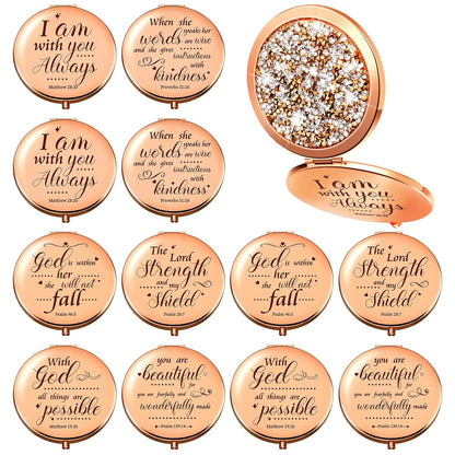 Thyle 12 Pcs Easter Christian Compact Mirror Gifts for Women Bible Study Group Gift Verse Bulk Hand Makeup Compact Purse Religious Baptism for Thank You Holy Communion(Same,Silver)
