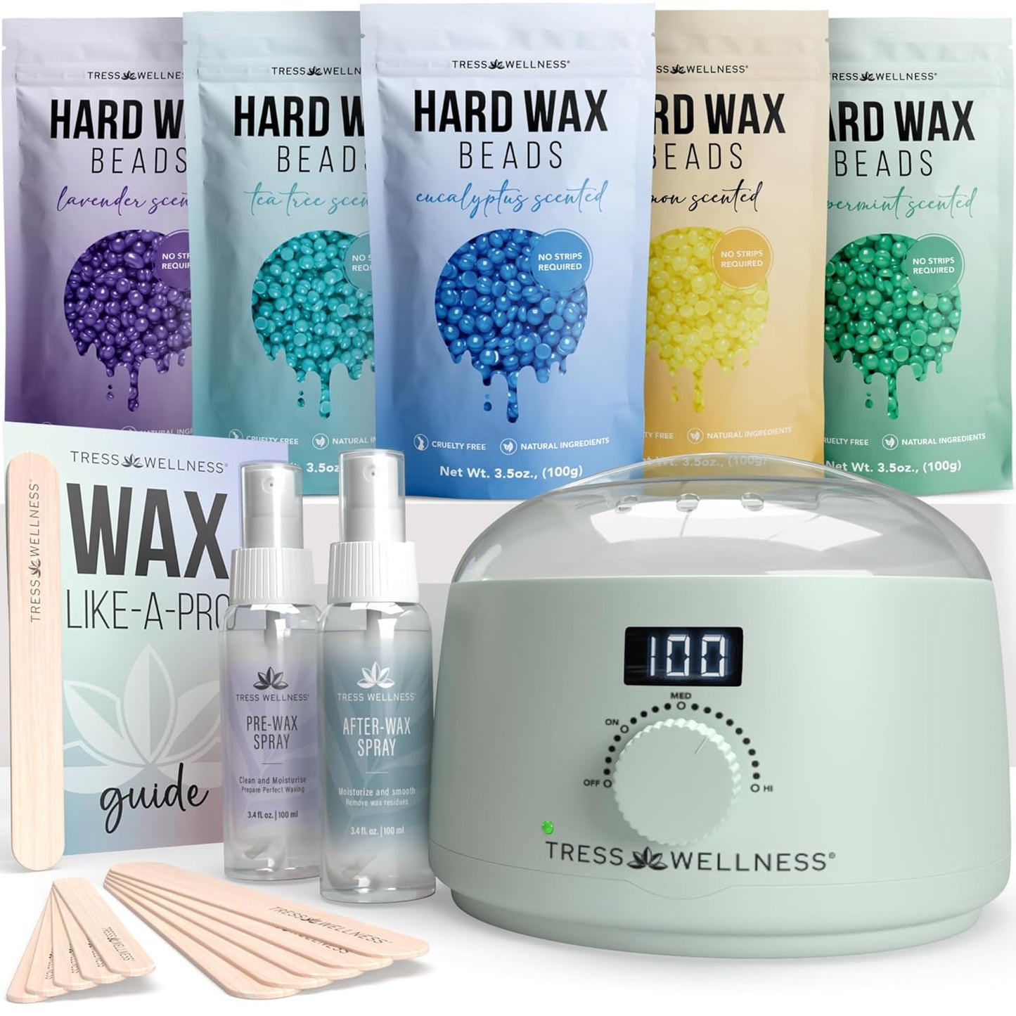 Award Winning Waxing Kit for Sensitive Skin - Digital Display Warmer with Hard Wax Beads