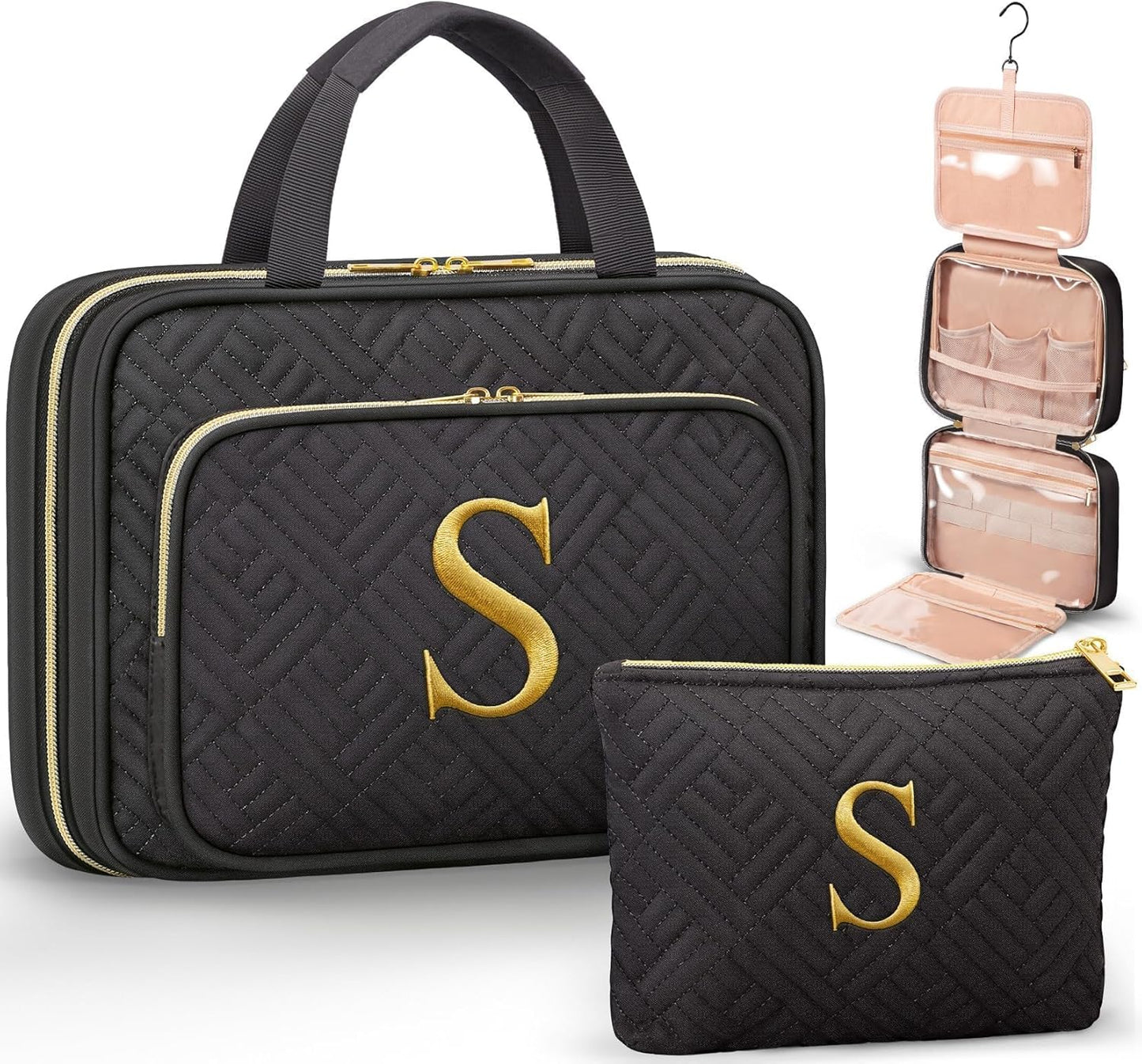 Personalized Gifts for Women, Initial Toiletry Bag Hanging Travel Organizer & Makeup Cosmetic Bag with Embroidery Letter Teacher Appreciation Gift Birthday Valentines Gifts for Mom Wife Friend Sister