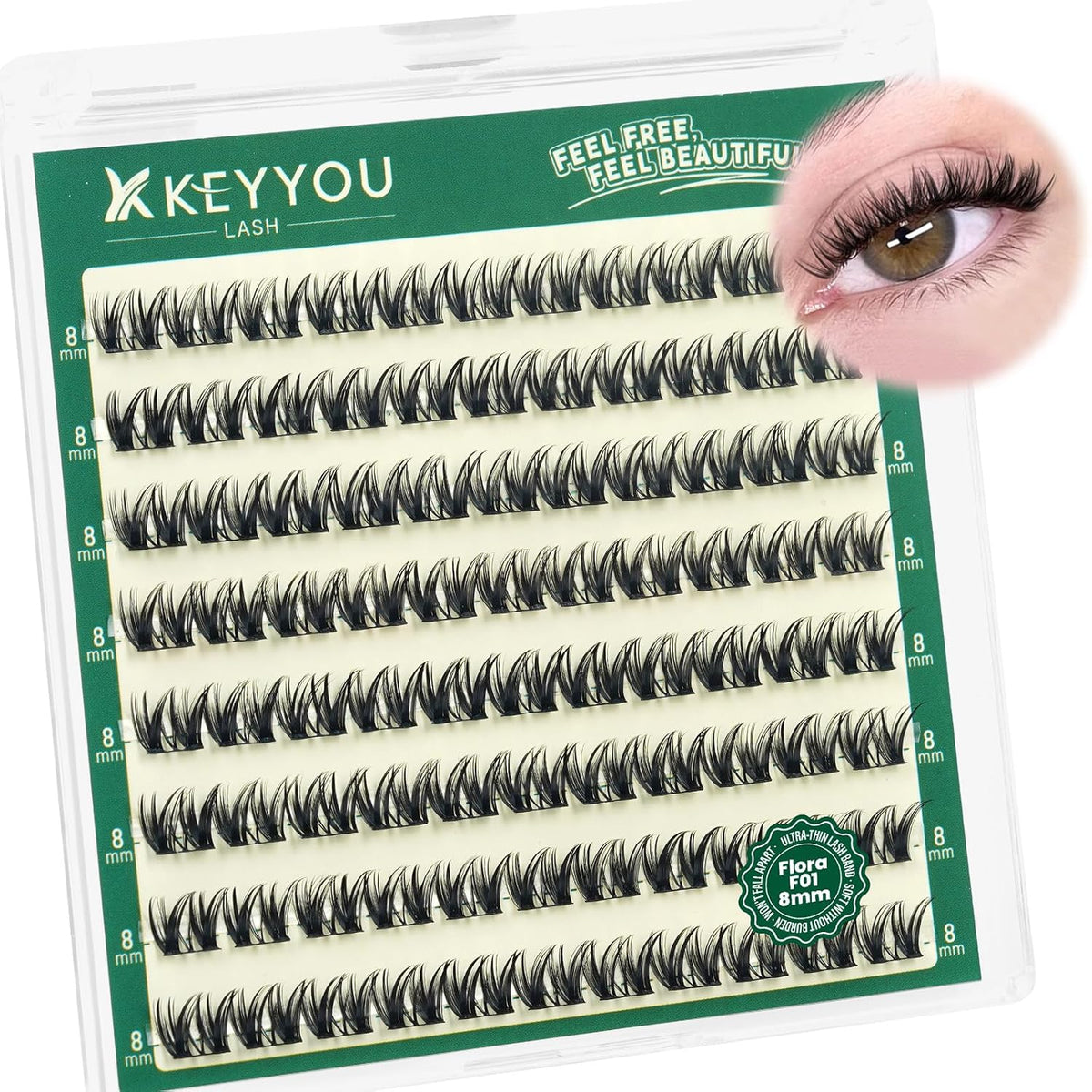 Flora Lash Clusters Kit - 132pcs D Curl Natural Extension Set with Bond, Seal, and Remover