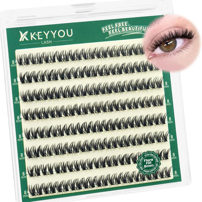 Flora Lash Clusters Kit - 132pcs D Curl Natural Extension Set with Bond, Seal, and Remover