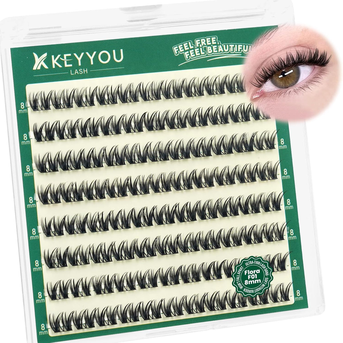 Flora Lash Clusters Kit - 132pcs D Curl Natural Extension Set with Bond, Seal, and Remover