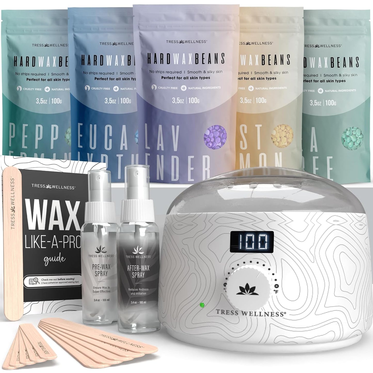 Award Winning Waxing Kit for Sensitive Skin - Digital Display Warmer with Hard Wax Beads