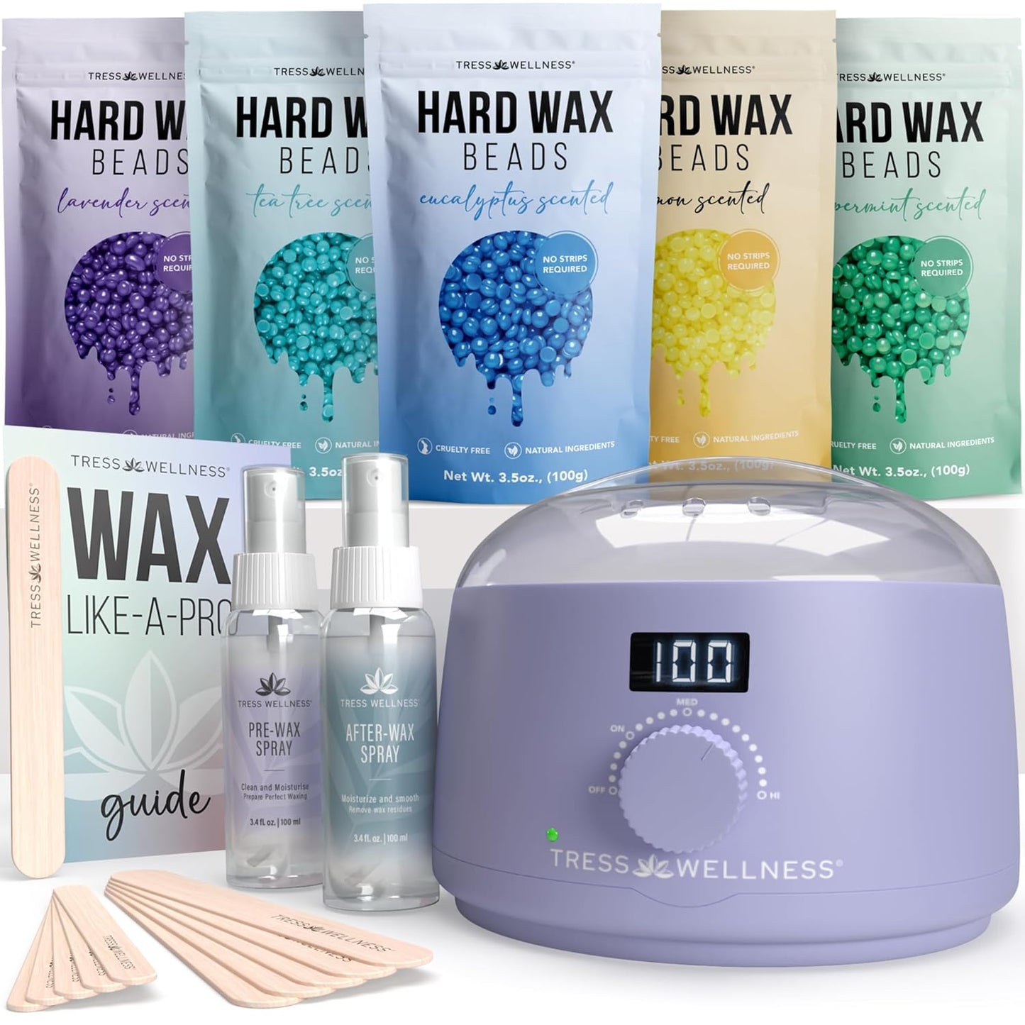 Award Winning Waxing Kit for Sensitive Skin - Digital Display Warmer with Hard Wax Beads