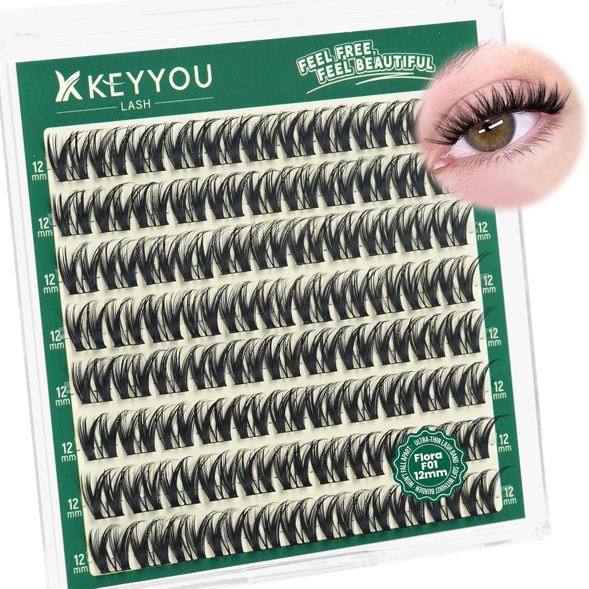 Flora Lash Clusters Kit - 132pcs D Curl Natural Extension Set with Bond, Seal, and Remover