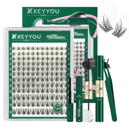 Flora Lash Clusters Kit - 132pcs D Curl Natural Extension Set with Bond, Seal, and Remover