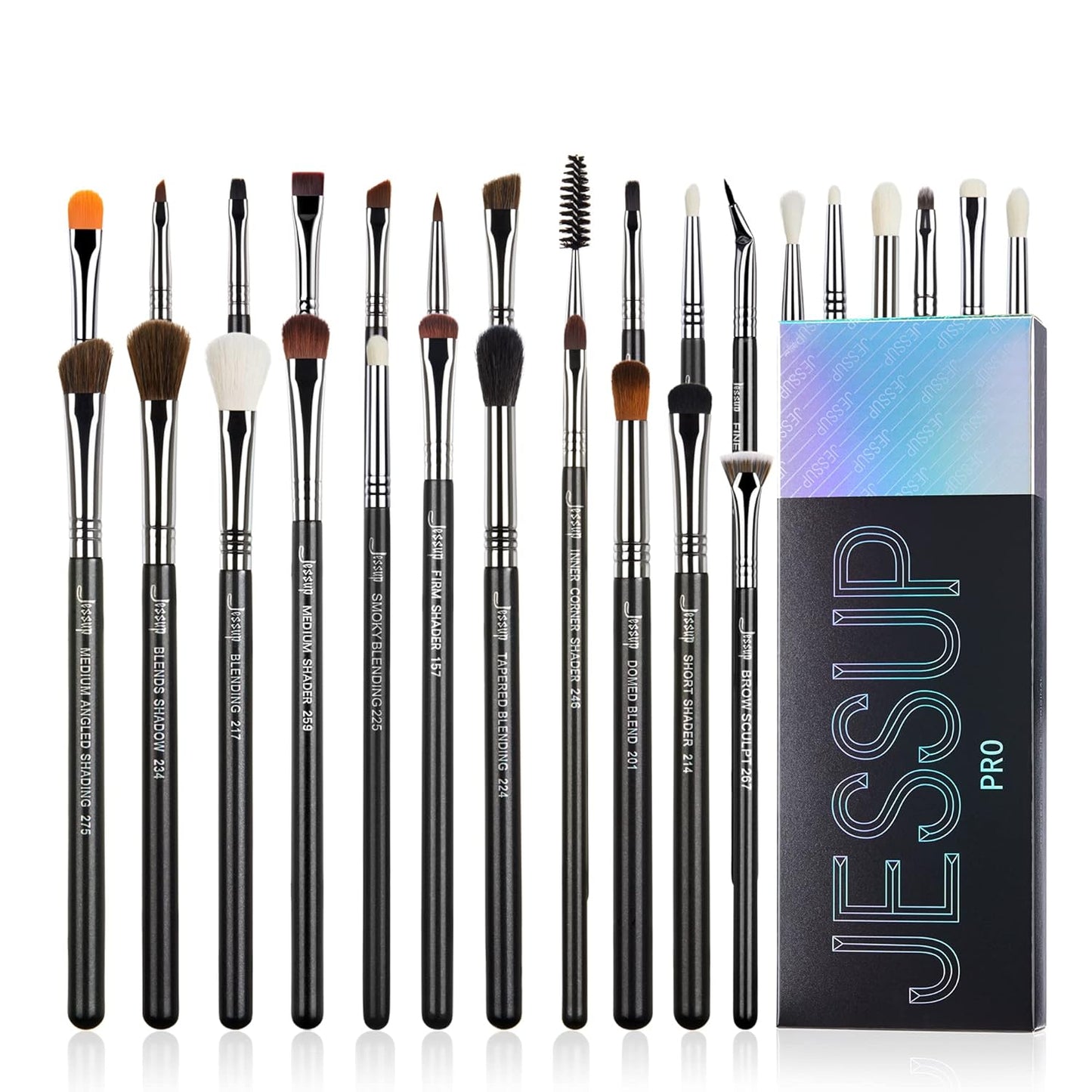 Jessup Eyeshadow Brush Set 11pcs Eye Makeup Brushes Set Professional Eye Shadow Brush Blending Brush Shader Crease Brush Black T340