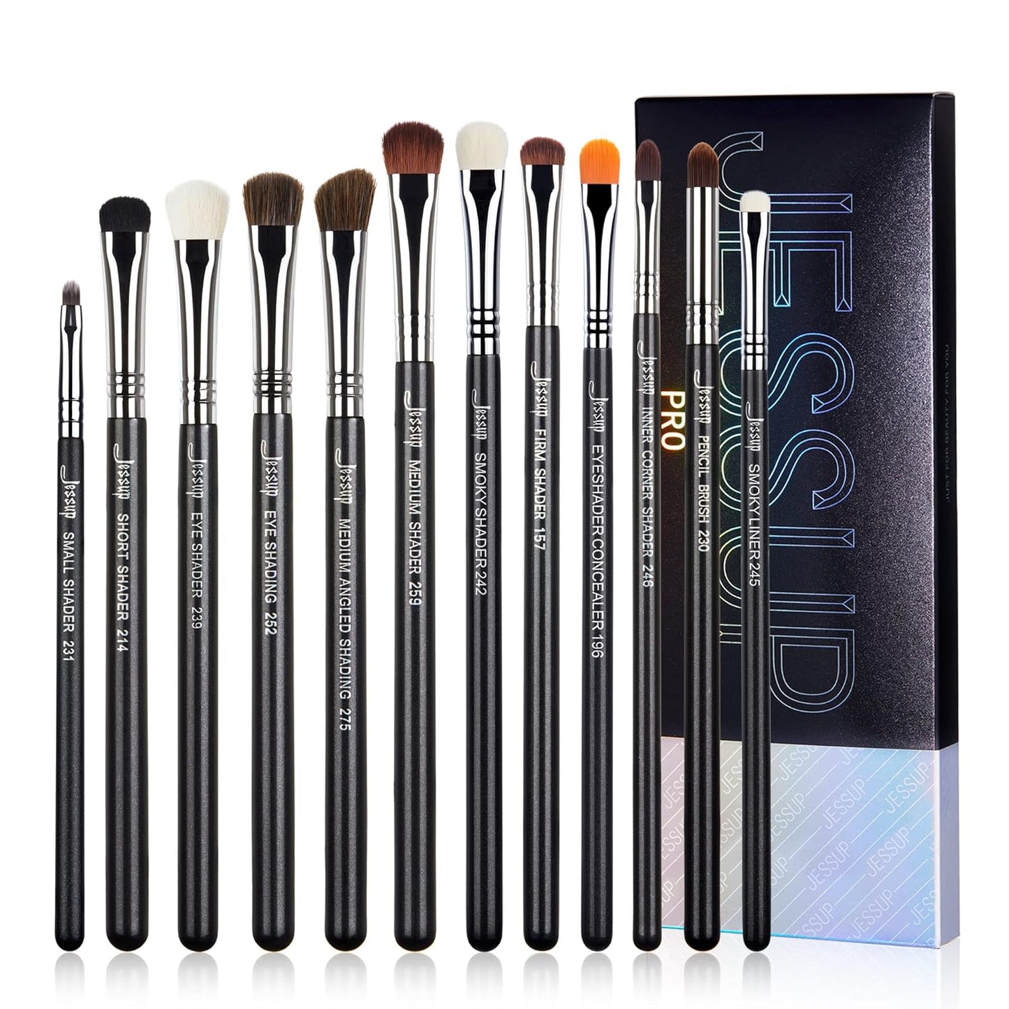Jessup Eyeshadow Brush Set 11pcs Eye Makeup Brushes Set Professional Eye Shadow Brush Blending Brush Shader Crease Brush Black T340