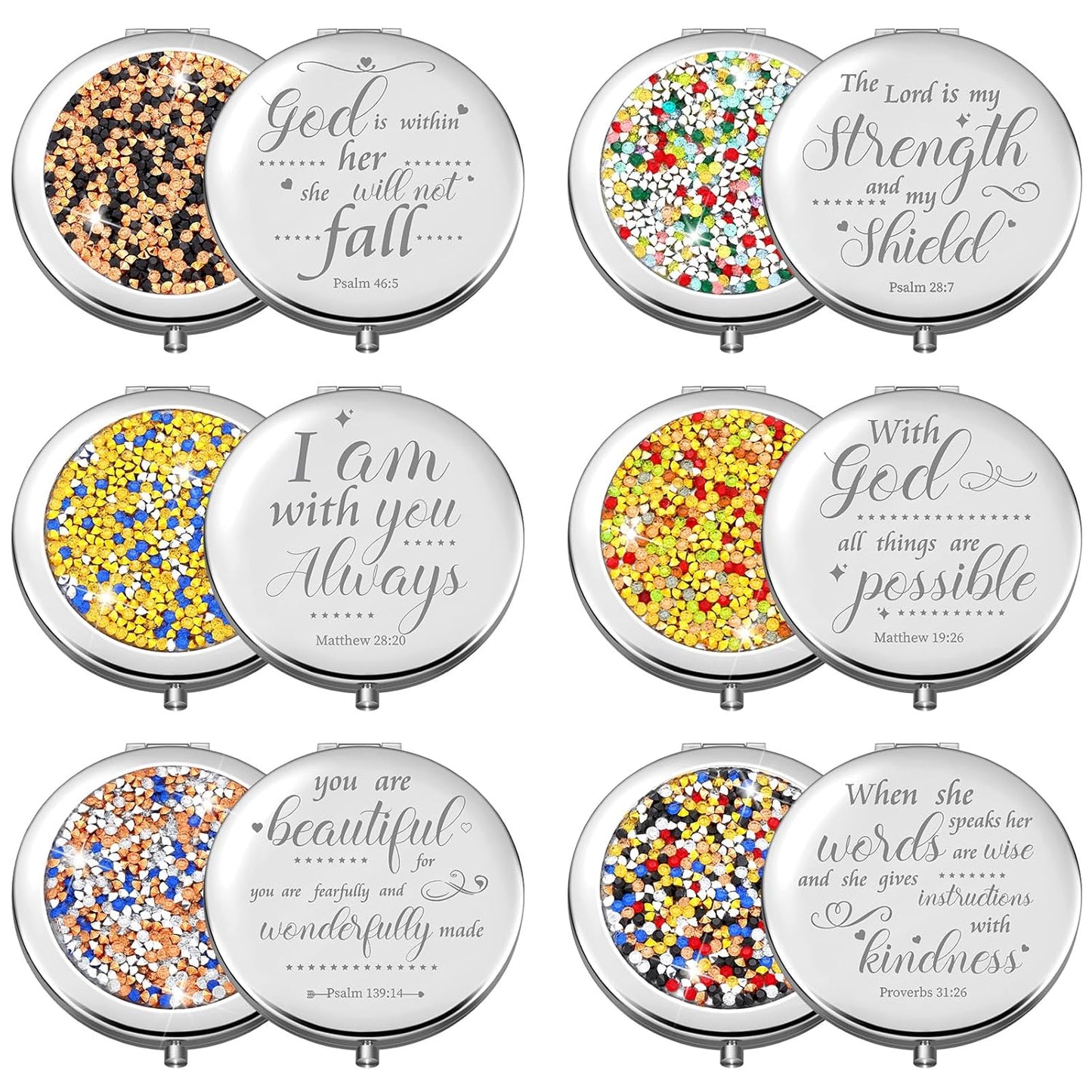 Thyle 12 Pcs Easter Christian Compact Mirror Gifts for Women Bible Study Group Gift Verse Bulk Hand Makeup Compact Purse Religious Baptism for Thank You Holy Communion(Same,Silver)