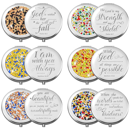 Thyle 12 Pcs Easter Christian Compact Mirror Gifts for Women Bible Study Group Gift Verse Bulk Hand Makeup Compact Purse Religious Baptism for Thank You Holy Communion(Same,Silver)