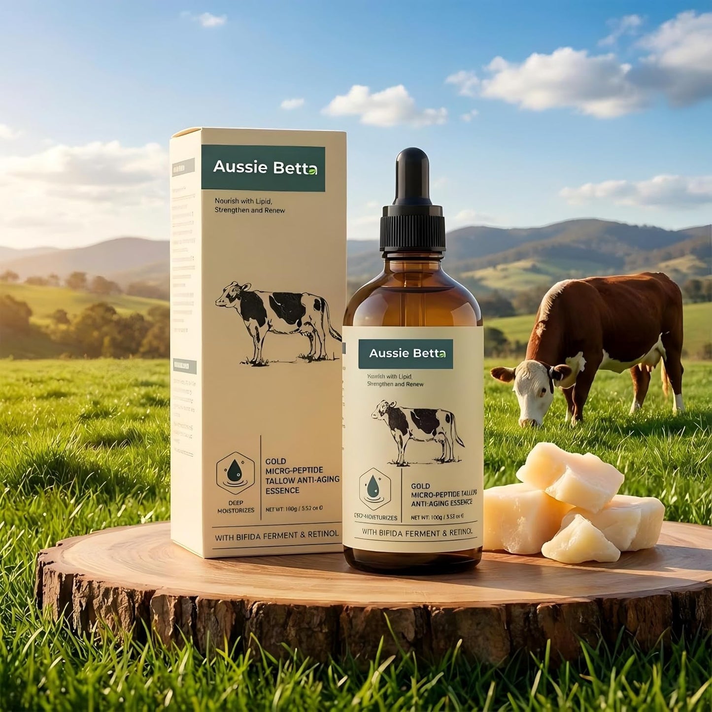 Retinol Tallow Face Serum for Dry Skin - Hydrating & Firming Anti-Aging Formula with Peptides