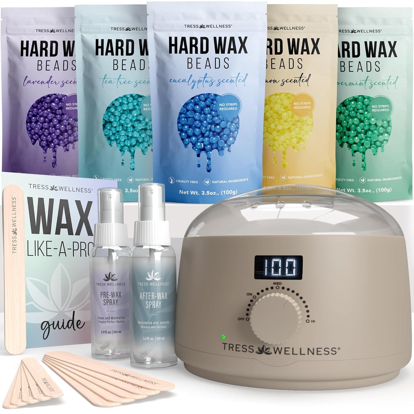 Award Winning Waxing Kit for Sensitive Skin - Digital Display Warmer with Hard Wax Beads