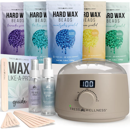 Award Winning Waxing Kit for Sensitive Skin - Digital Display Warmer with Hard Wax Beads