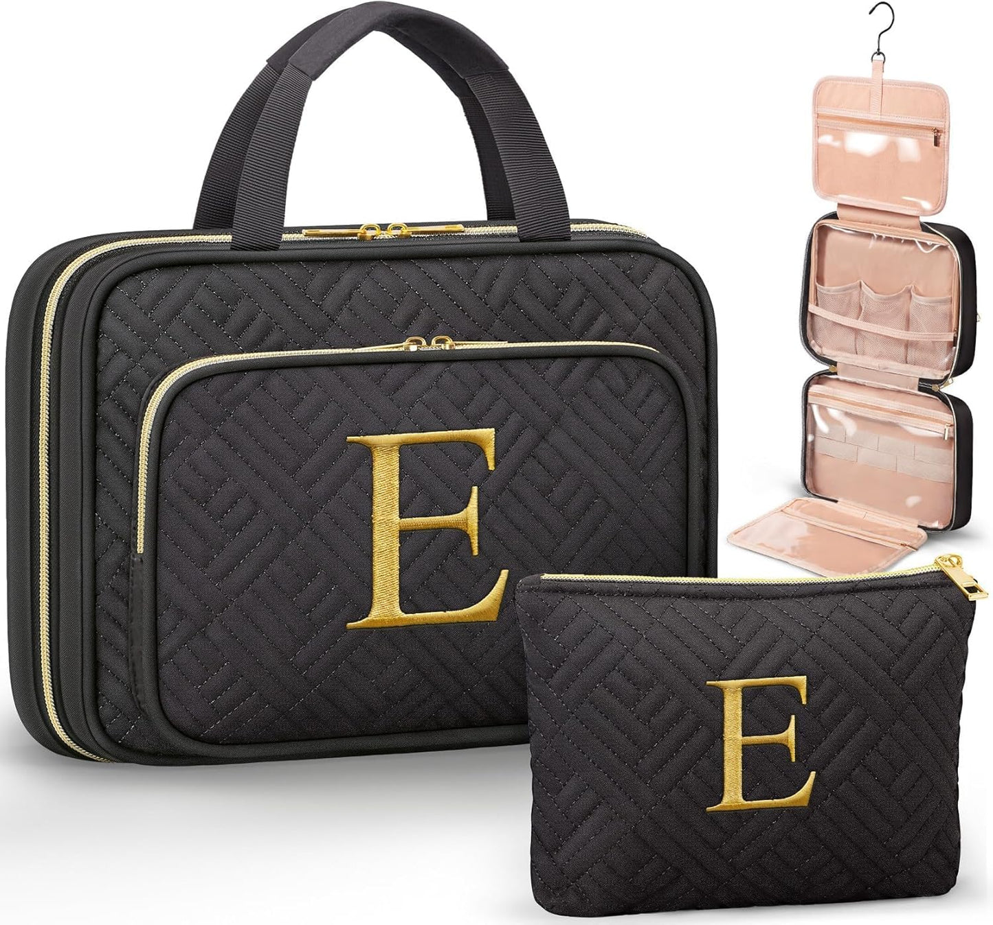 Personalized Gifts for Women, Initial Toiletry Bag Hanging Travel Organizer & Makeup Cosmetic Bag with Embroidery Letter Teacher Appreciation Gift Birthday Valentines Gifts for Mom Wife Friend Sister