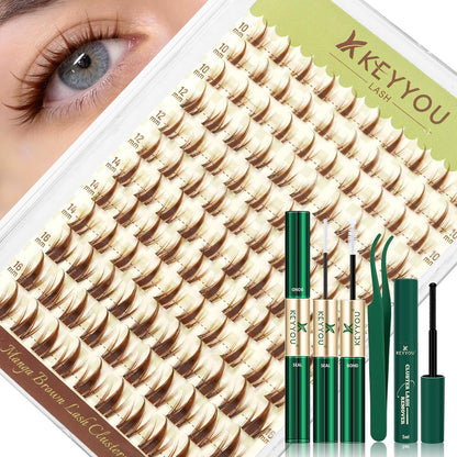 Flora Lash Clusters Kit - 132pcs D Curl Natural Extension Set with Bond, Seal, and Remover