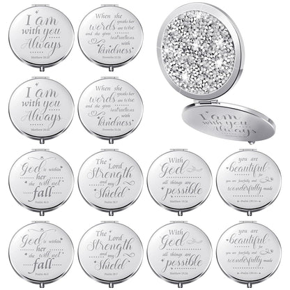 Thyle 12 Pcs Easter Christian Compact Mirror Gifts for Women Bible Study Group Gift Verse Bulk Hand Makeup Compact Purse Religious Baptism for Thank You Holy Communion(Same,Silver)